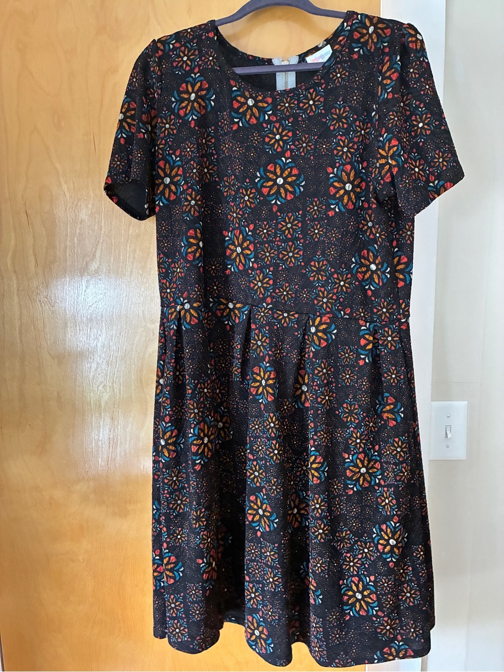 LuLaRoe Black Floral Medallion Fit & Flare Midi Dress